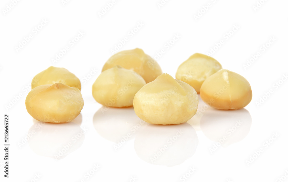 macadamia nuts on white background