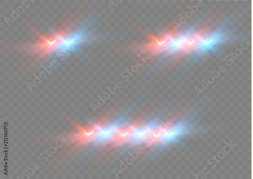 Realistic white glow of round beams of car headlights, isolated against a background of transparent gloom. Vector bright train lights for your design. Easy light flash .Vector illustration