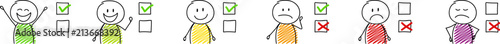 Colourful collection with stickmen and tick icons. Vector.