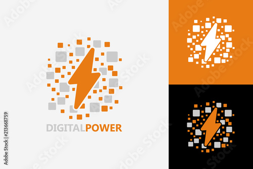 Pixel Digital Power Logo Template Design Vector, Emblem, Design Concept, Creative Symbol, Icon