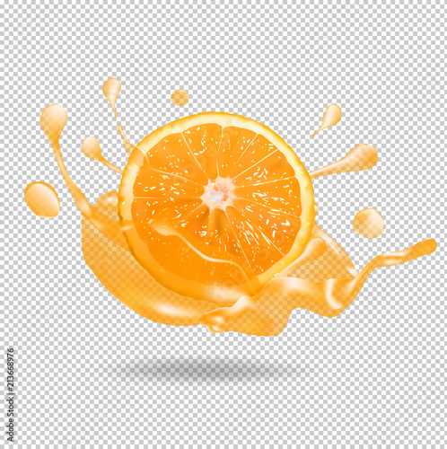 Orange fruit juice splash. 3d vector realistic illustration