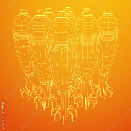 Missile, nuclear bomb or mortar mine Wireframe low poly mesh vector illustration