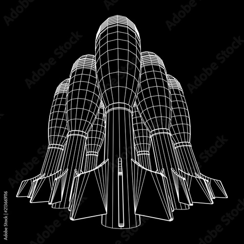 Missile, nuclear bomb or mortar mine Wireframe low poly mesh vector illustration