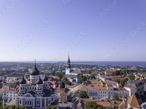 Scenic summer aerial panorama of the Old Town in Tallinn, Estonia