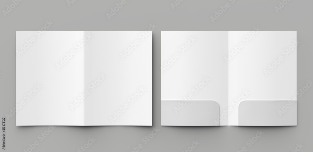 A4 size two pockets reinforced folder mock up isolated on gray background. 3D illustration. A4 size two pockets reinforced folder mock up isolated on gray background. 3D illustration.