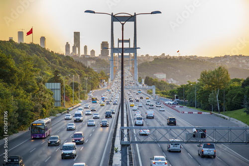 Istanbul traffic jam view from the Bosporus Bridge