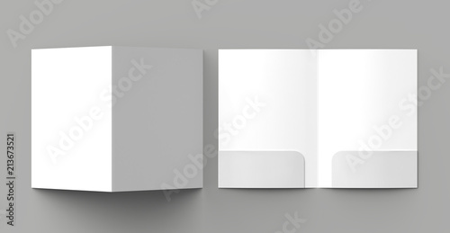 A4 size two pockets reinforced folder mock up isolated on gray background. 3D illustration.