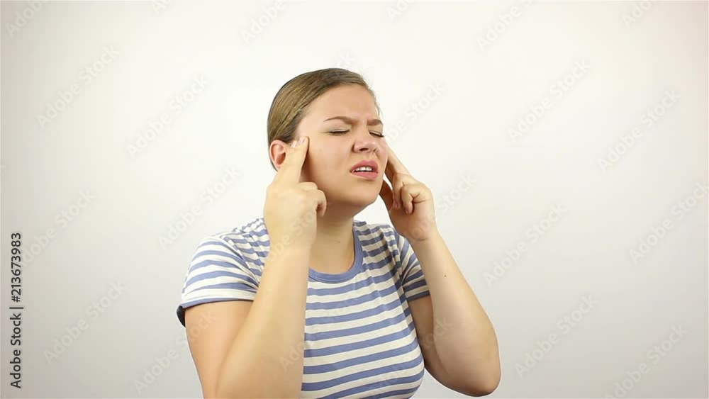 Headache, Stressful Work Overload for a young beautiful woman Headache, Stressful Work Overload for a young beautiful woman