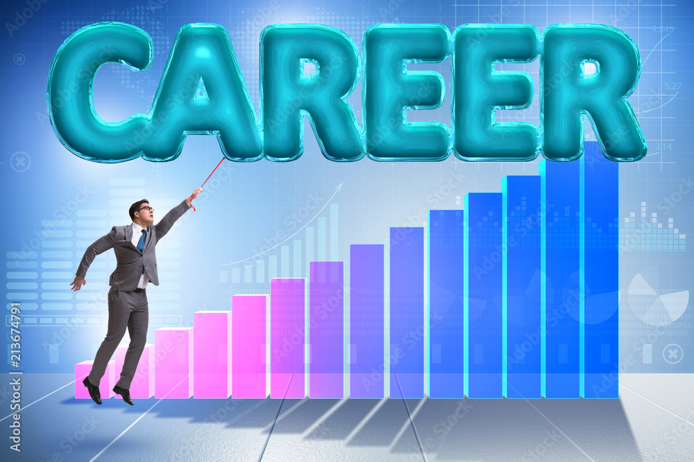 Businessman flying in career concept Businessman flying in career concept