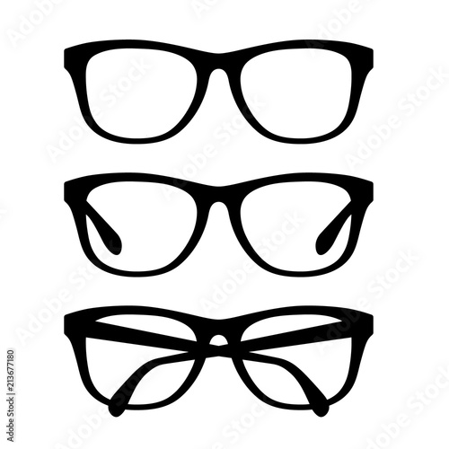 Black glasses set. Vector retro eyeglasses frames set.