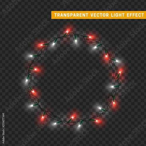 Garlands isolated vector wreath frame round. Christmas decorations lights effects. Glowing lights for Xmas Holiday.