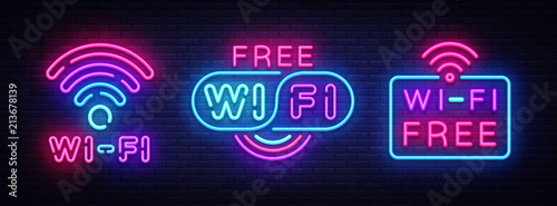 Wifi neon sign collection vector. Wifi text Design template neon sign, light banner, neon signboard, nightly bright advertising, light inscription. Vector illustration