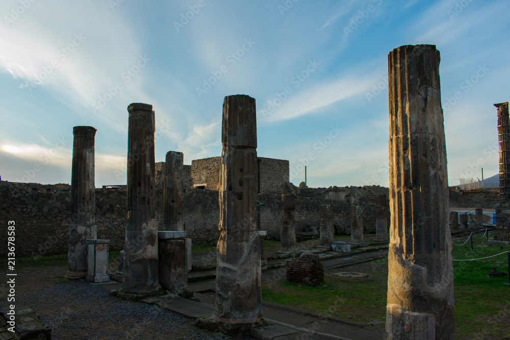 old ancient ruins of Pompeii city destroyed by Vesuvius volcano. most popular and famous place in italy 