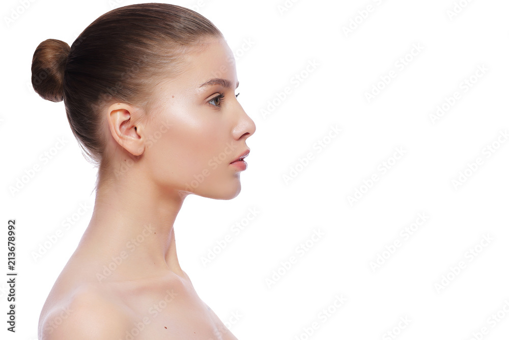 Beautiful young woman holding in white shirt Beautiful young woman holding in white shirt