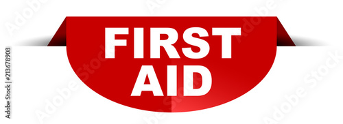 red vector round banner first aid