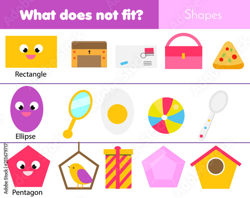 Educational children game. Logic game. What does not fit type. learning geometric shapes for kids and toddlers.