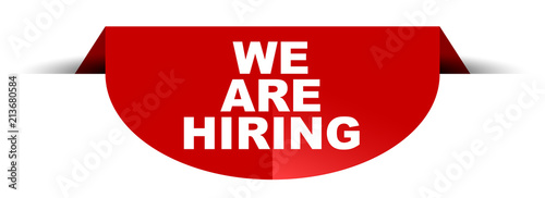red vector round banner we are hiring