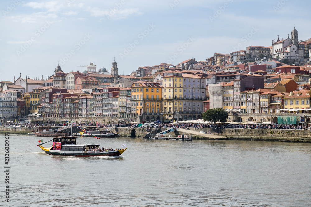 Overcrowded Ribeira district in Porto