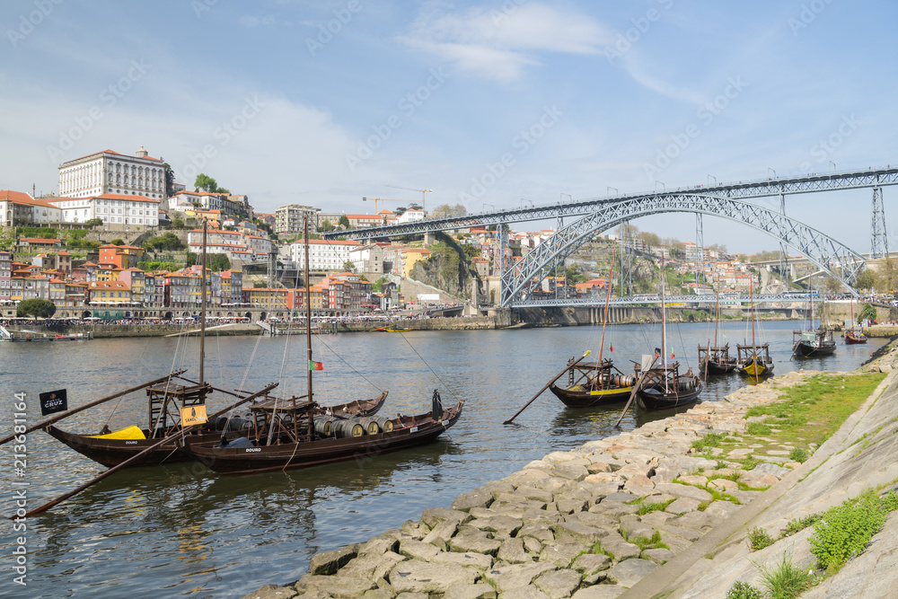 Wooden ships  on Douro river in Vila Nova de Gaia