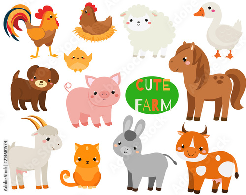 Fotografia Cute cartoon farm animals set