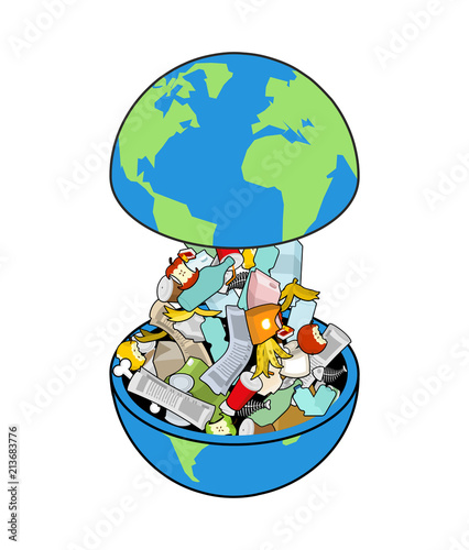 Earth garbage dump. Planet and garbage. scrapyard Vector illustration.