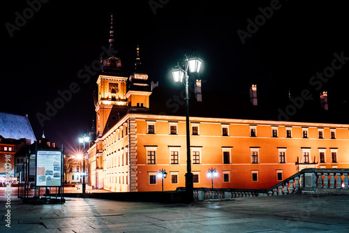 tourist area of the old town in night Warshawa photo