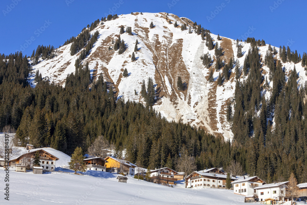Winter moutain scenery, alpine road in Austrian