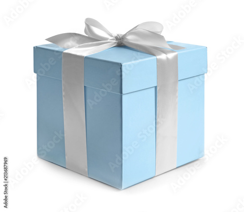 Gift box with ribbon on white background