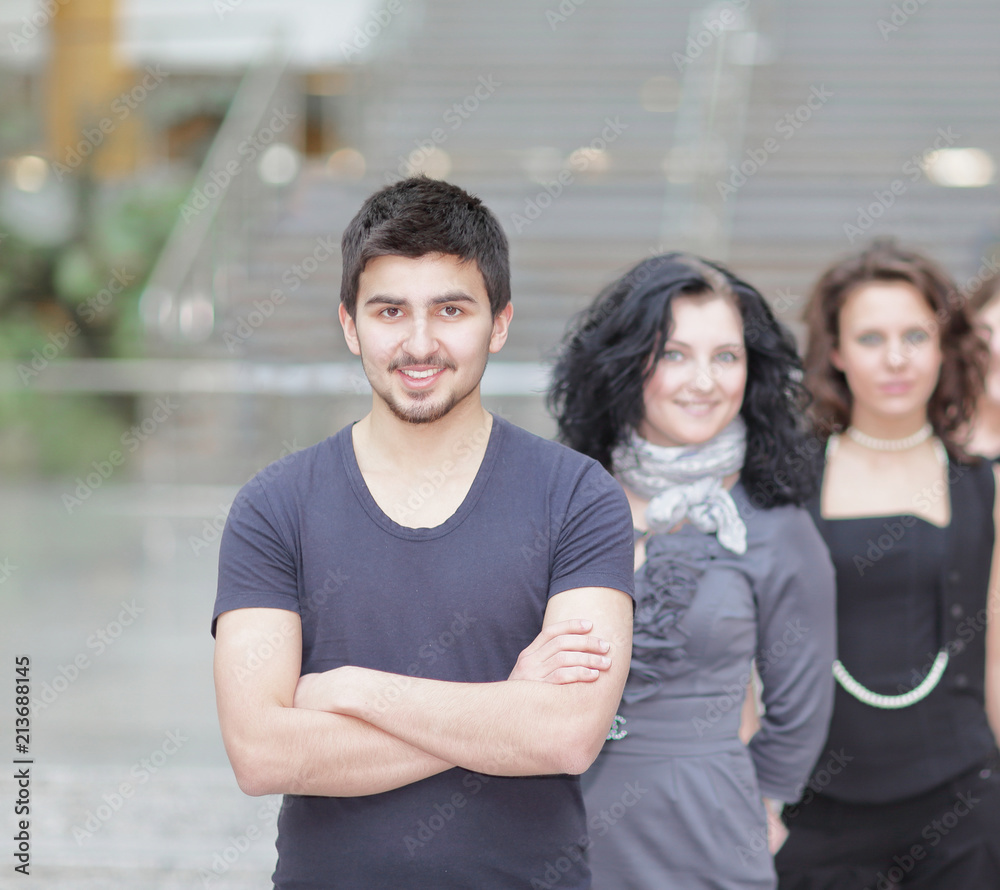 Obraz premium portrait of successful business team in the background of the office.