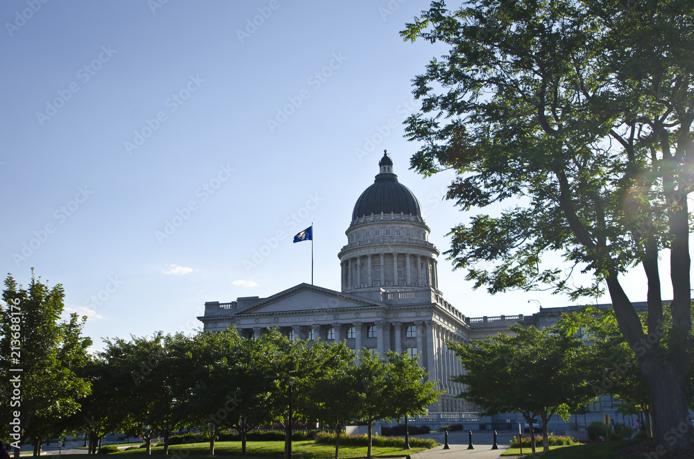 A view of the salt lake city capitol in the evening sun from the park side of the capitol hill. 