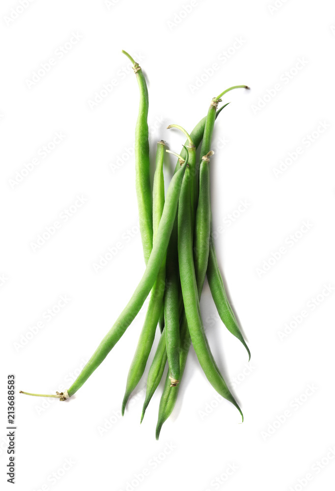 Fresh green French beans on white background Fresh green French beans on white background
