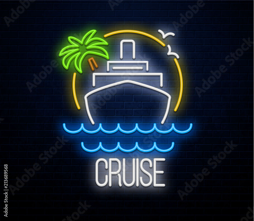 cruise neon banner isolated on brick wall