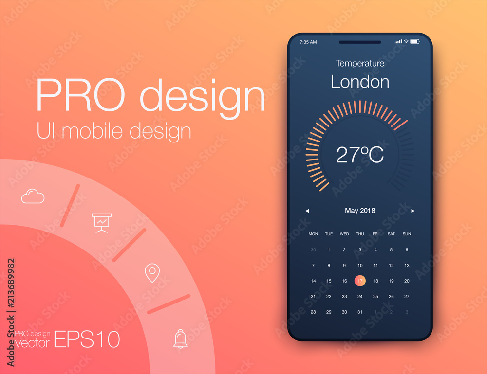 Weather UI. Material Design. Vector illustration Weather UI. Material Design. Vector illustration