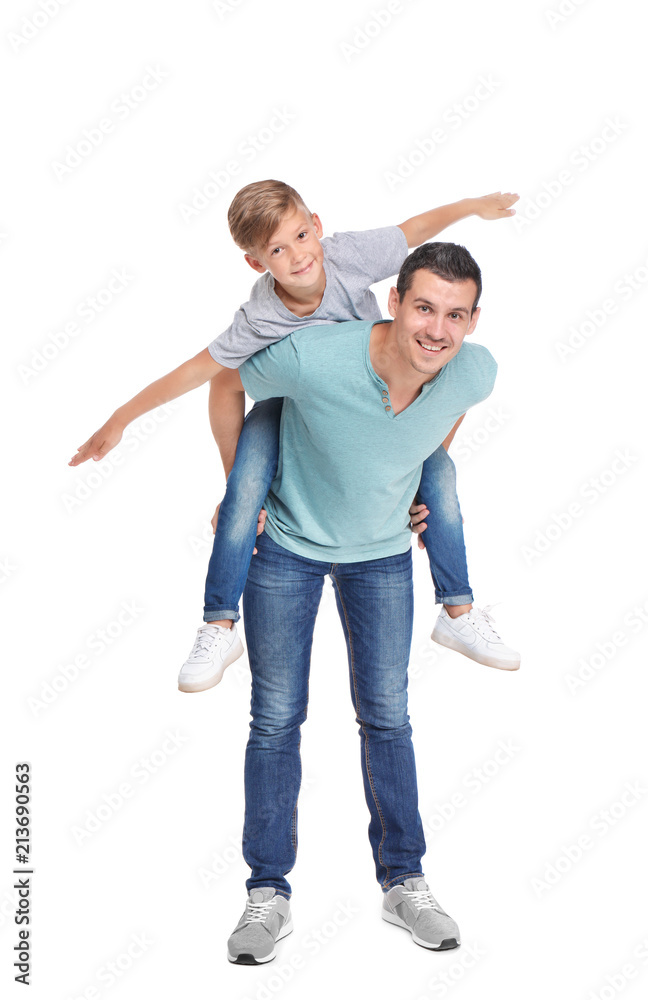 Father with child on white background. Happy family Father with child on white background. Happy family