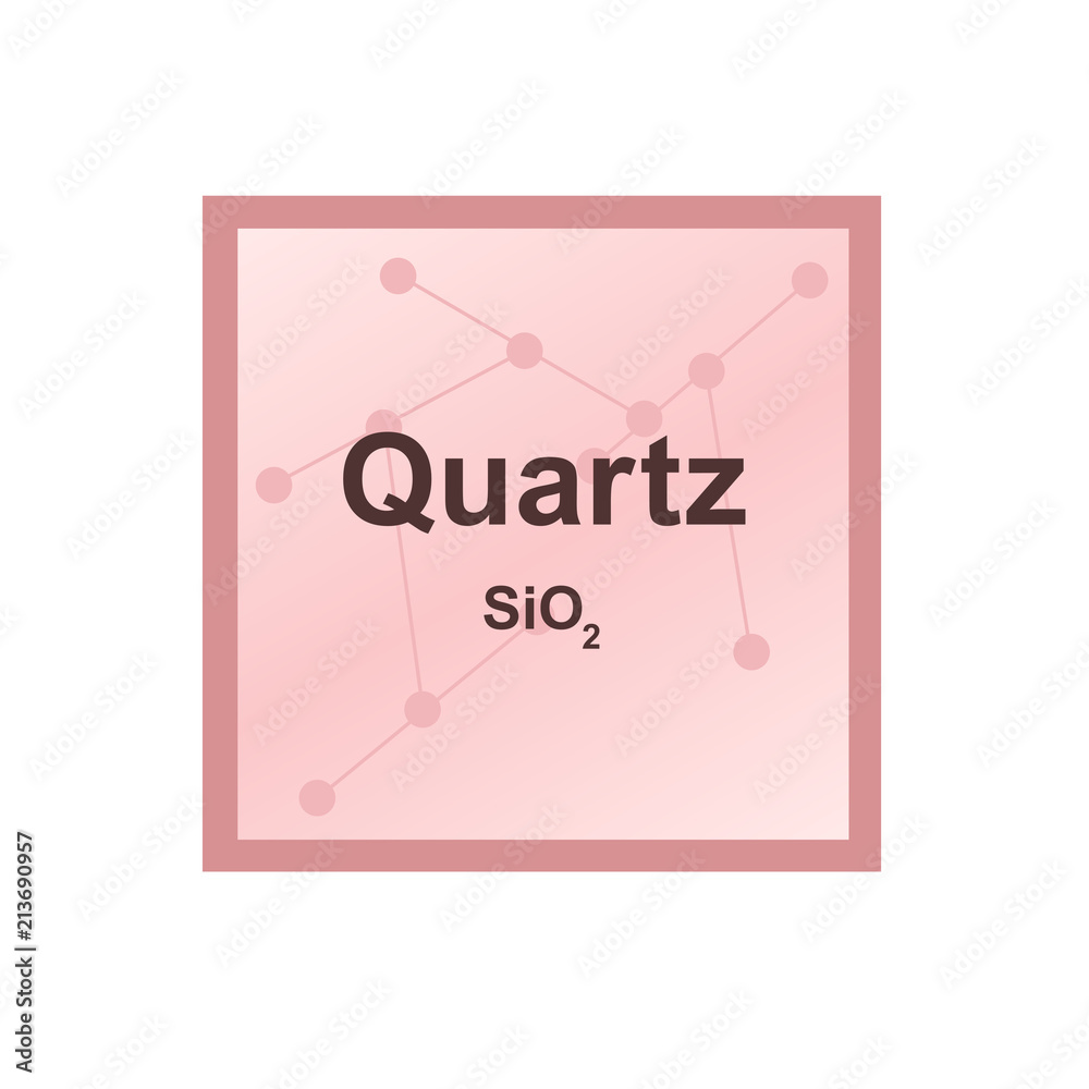 Vector symbol of Quartz (SiO2) from the Mohs scale of mineral hardness on the background from connected molecules Vector symbol of Quartz (SiO2) from the Mohs scale of mineral hardness on the background from connected molecules