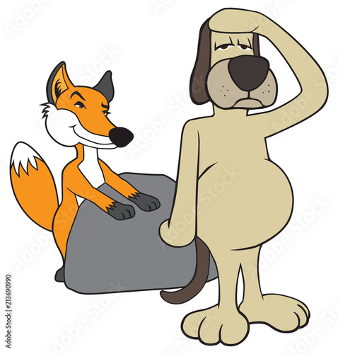 A clueless hound dog is searching for a fox he knows must be in the area