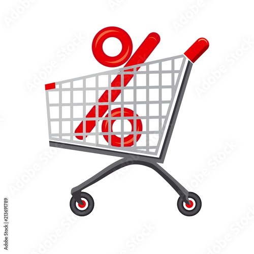 Vector illustration icon shop trolley with discounts