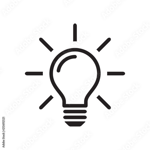 Light bulb icon, idea sign, black isolated on white background, vector illustration.