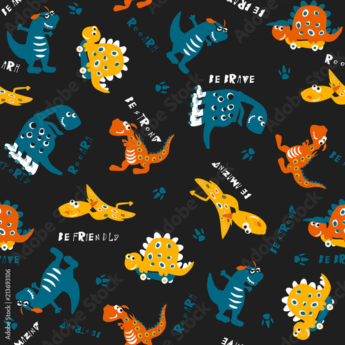 Dino pattern. Seamless vector pattern. Cute and fun dino pattern pattern for print on fabric, postcard, cases, posters, t-shirts,web,clothes. wallpaper © mariko_s