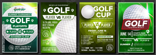 Golf Poster Set Vector. Design For Sport Bar Promotion. Golf Ball. Modern Tournament. Sport Event Announcement. Banner Advertising. Championship Template Illustration