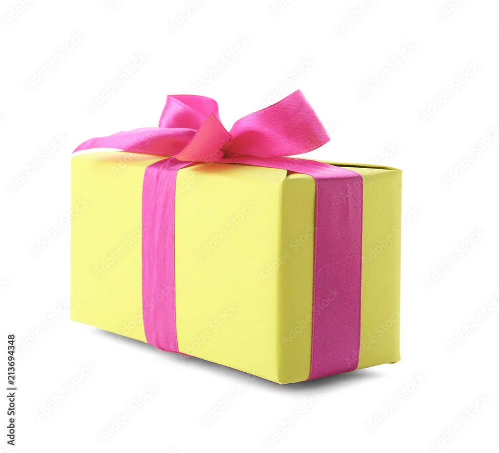 Beautiful gift box with ribbon on white background Beautiful gift box with ribbon on white background