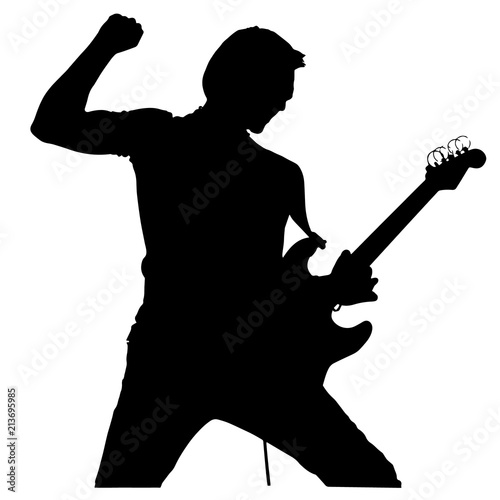 Vector drawing. Silhouette of man with electric guitar.