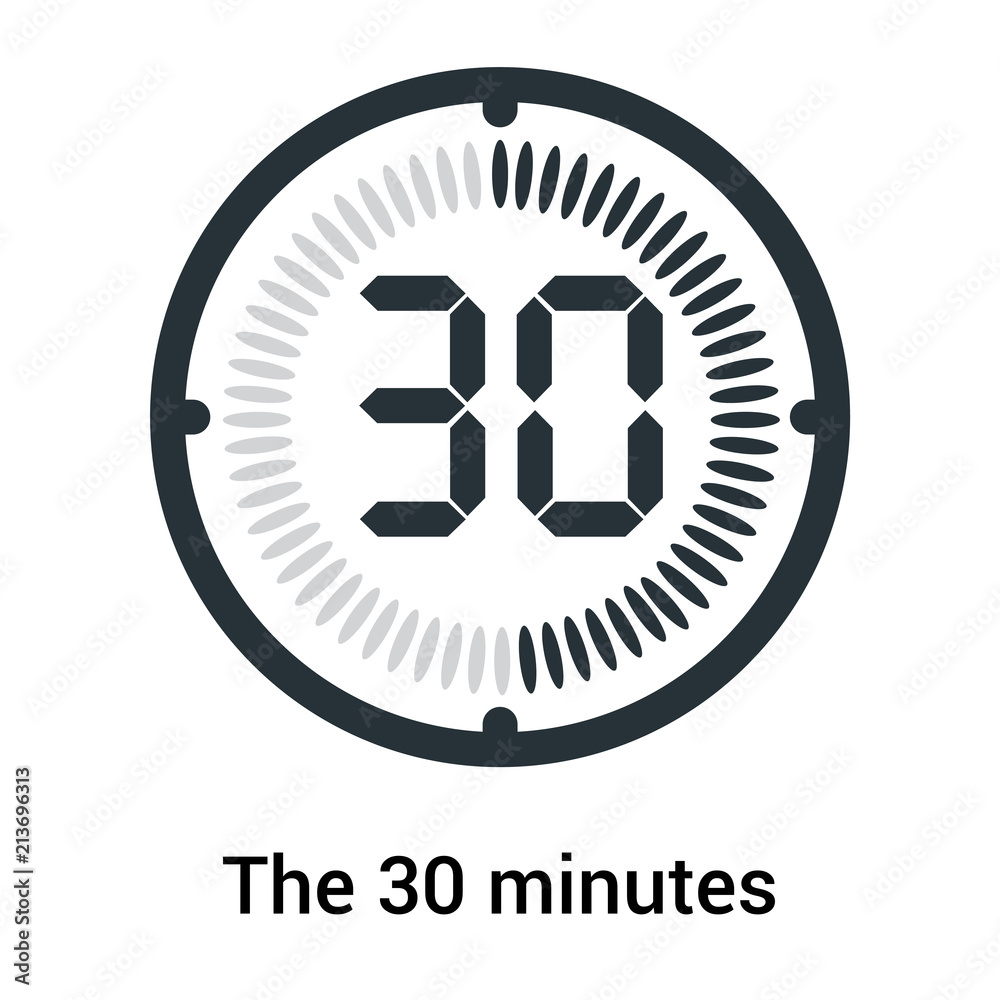 The 30 minutes icon isolated on white background, clock and watch ...