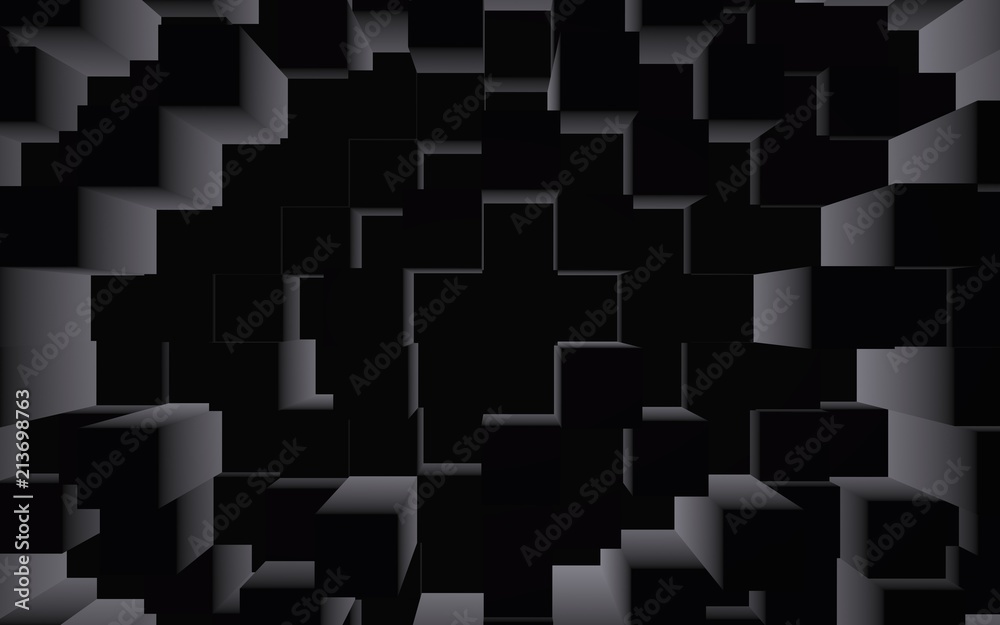 Abstract dark elegant cube geometric background. Chaotically advanced rectangular bars. 3D Rendering, 3D illustration