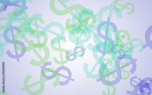 Fototapeta Naklejka Na Ścianę i Meble -  Multicolored translucent dollar signs on white background. Green tones. 3D illustration