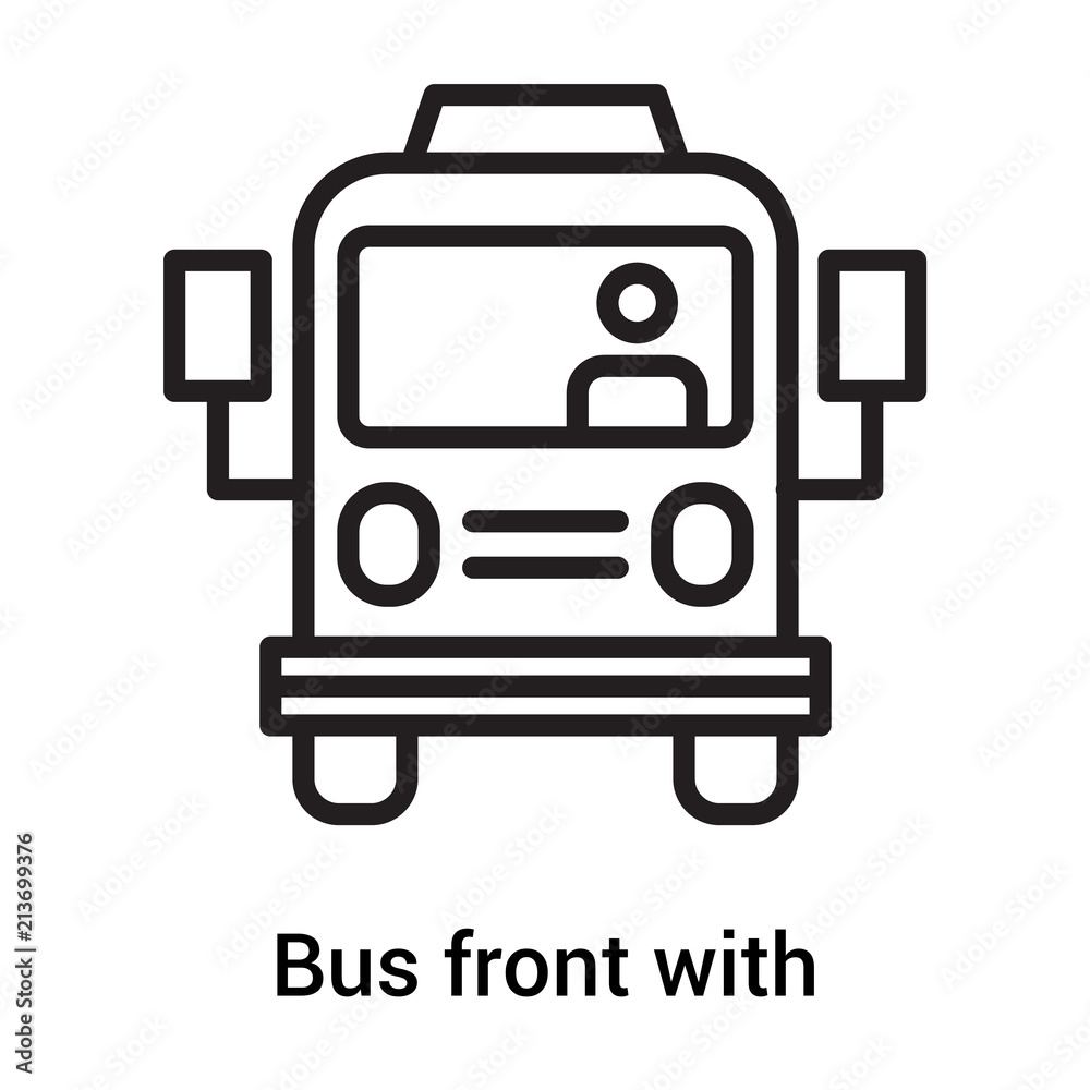 Bus front with driver icon vector sign and symbol isolated on white background, Bus front with driver logo concept Bus front with driver icon vector sign and symbol isolated on white background, Bus front with driver logo concept