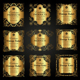 Collection of luxury ornamental gold label in vintage style