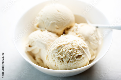 Salted caramel ice cream. Ice cream with Lucuma, Peruvian fruit with natural caramel-like taste, coconut oil & stevia