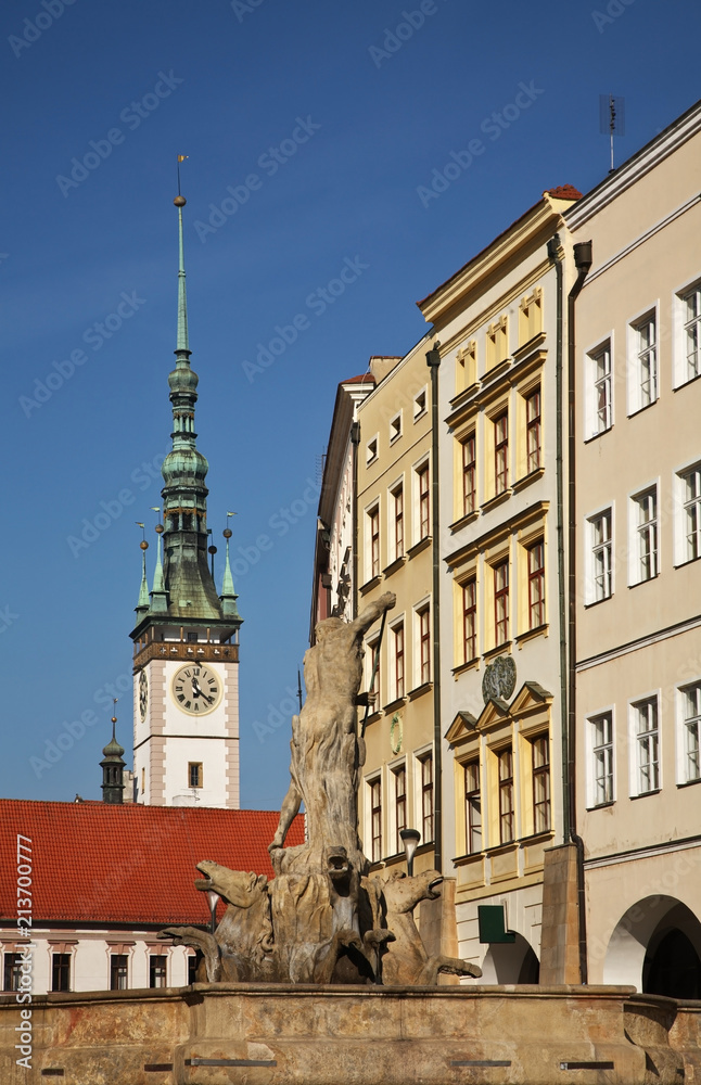 Fontain of Neptun at Lower square (Dolni namesti) in Olomouc. Moravia. Czech Republic