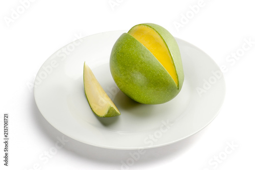 Mangoes cut and placed in glass plate 